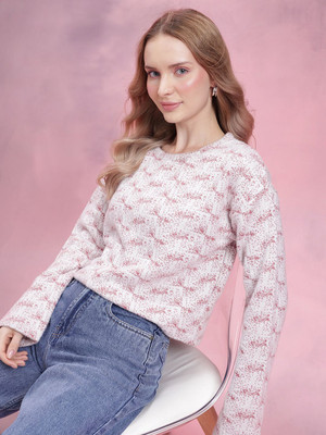 Dressberry Self Design Round Neck Casual Women White Sweater