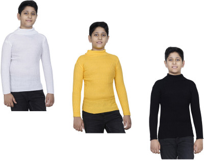 KAVYA Solid High Neck Casual Boys Multicolor Sweater