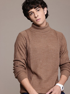 Roadster Self Design Turtle Neck Casual Men Grey Sweater