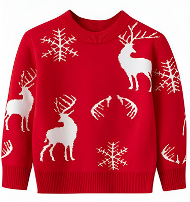 Avelly Printed Round Neck Casual Baby Boys Red Sweater