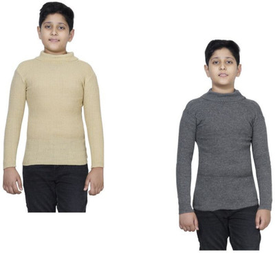 Indistar Solid High Neck Casual Boys Beige, Grey Sweater