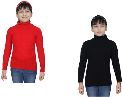 IndiWeaves Self Design High Neck Casual Girls Multicolor Sweater