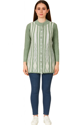 Life and style Striped Round Neck Casual Women Green Sweater