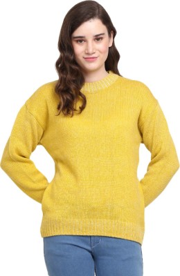 V-MART Self Design Round Neck Casual Women Yellow Sweater