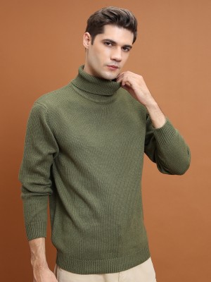 HIGHLANDER Solid Turtle Neck Casual Men Green Sweater