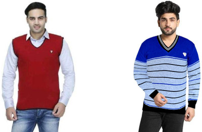 Sanzzy Solid V Neck Casual Men Multicolor Sweater