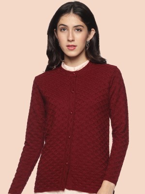 CLAPTON Self Design Round Neck Casual Women Maroon Sweater