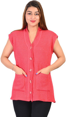 STUTAKRITI Self Design V Neck Casual Women Pink Sweater