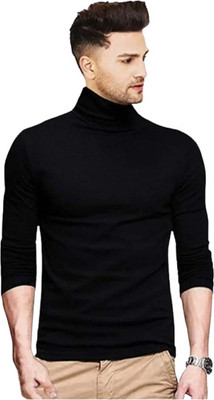 Ashiya Solid High Neck Casual Men Black Sweater