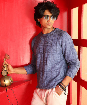 CAMPUS SUTRA Self Design Round Neck Casual Men Blue Sweater