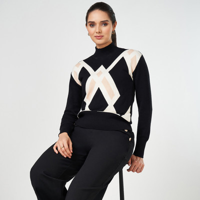 Annabelle by Pantaloons Solid Round Neck Casual Women Black Sweater