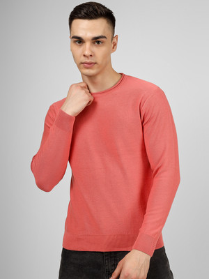 INVICTUS Self Design Round Neck Casual Men Orange Sweater