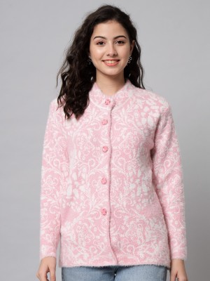 eWools Printed Round Neck Casual Women Pink Sweater