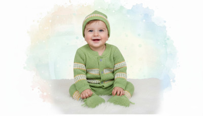 bloomkids Self Design Round Neck Casual Baby Boys & Baby Girls Green Sweater