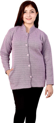 AYUB FASHION Self Design Round Neck Casual Women Purple Sweater