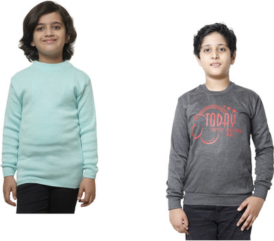 TBMANIA Self Design, Printed Round Neck Casual Boys Multicolor Sweater