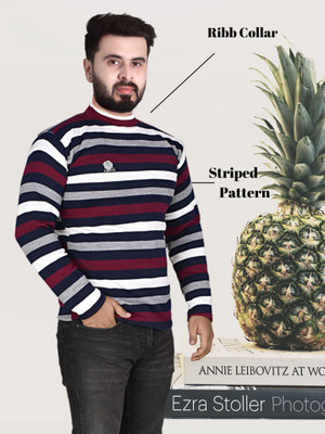 Marc Luarente Striped Round Neck Casual Men Multicolor Sweater