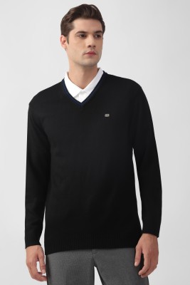 PETER ENGLAND Solid Crew Neck Casual Men Black Sweater