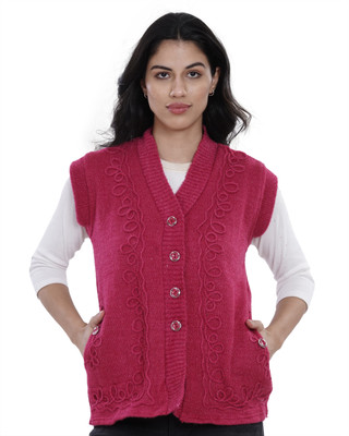 manra Embroidered V Neck Casual Women Pink Sweater