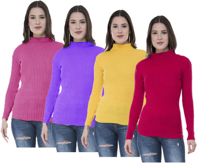 Indeweaves Solid Turtle Neck Casual Women Multicolor Sweater