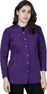 HITTIKA Self Design V Neck Casual Women Purple Sweater