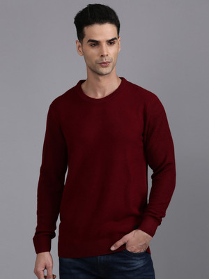 WROGN Solid Round Neck Casual Men Brown Sweater