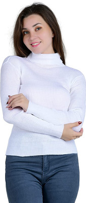 BHAKTI UNIQUE Self Design Turtle Neck Casual Women White Sweater