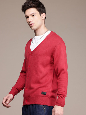 WROGN Solid V Neck Casual Men Red Sweater