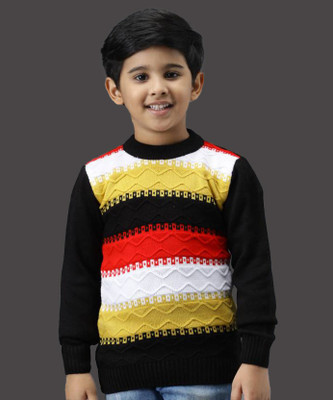 Fame Hype Colorblock Round Neck Casual Boys Black Sweater
