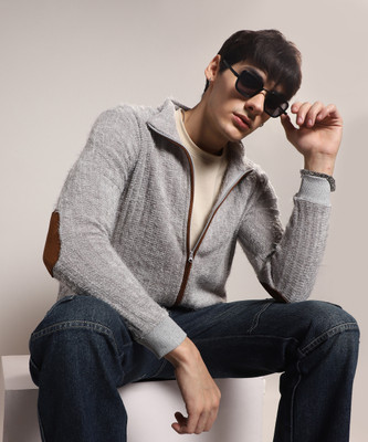 CAMPUS SUTRA Self Design Crew Neck Casual Men Grey Sweater