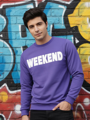 RIGO Printed Round Neck Casual Men Purple Sweater