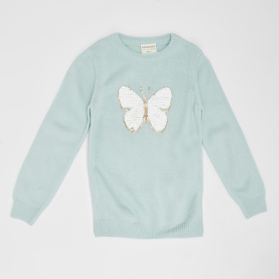 Pantaloons Junior Solid Round Neck Casual Girls Blue Sweater