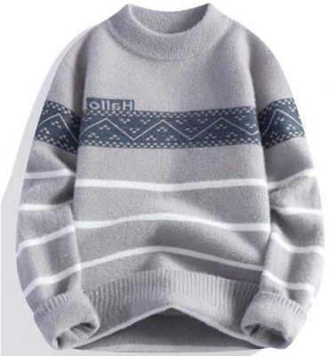 FitIn OutFit Self Design Round Neck Casual Men Silver Sweater