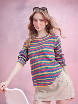 Dressberry Striped Round Neck Casual Women Multicolor Sweater