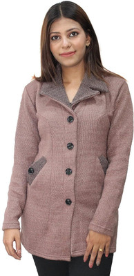 Hautemoda Solid Collared Neck Casual Women Brown Sweater