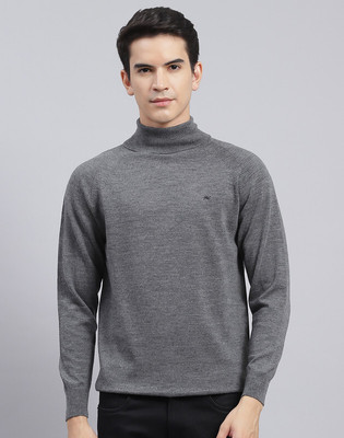 MONTE CARLO Solid High Neck Casual Men Grey Sweater