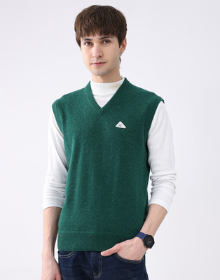 MONTE CARLO Solid V Neck Casual Men Green Sweater