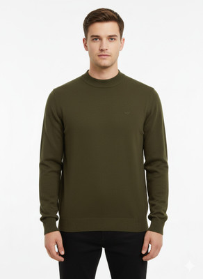 VOMAZO Solid Turtle Neck Casual Men Dark Green Sweater