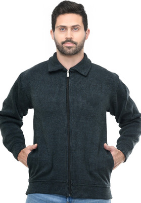 manra Striped Collared Neck Casual Men Grey Sweater