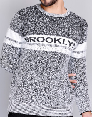eWools Printed Round Neck Party Men Black, White Sweater