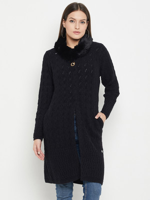 DUKE Chevron/Zig Zag Round Neck Casual Women Black Sweater