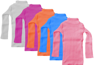 MTI FASHIONS Solid High Neck Casual Baby Girls Multicolor Sweater