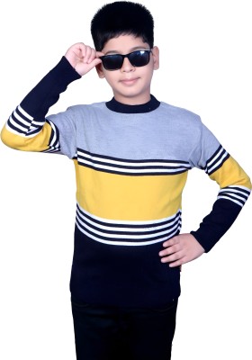 SELCAN Striped Round Neck Casual Boys Yellow Sweater