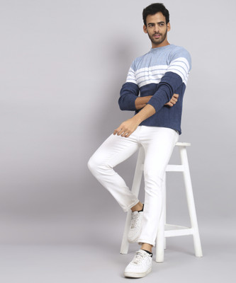 TWOCRAZIIE Woven Round Neck Casual Men Multicolor Sweater
