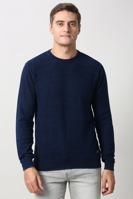 PETER ENGLAND Printed Crew Neck Casual Men Dark Blue Sweater