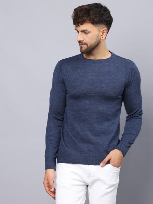 Coldplay Solid Round Neck Casual Men Blue Sweater