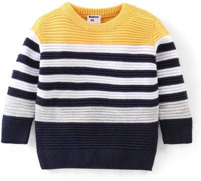 Rebiva Striped Crew Neck Casual Boys Yellow Sweater