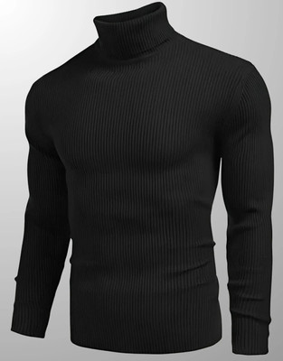 BAB Woven High Neck Casual Men Black Sweater