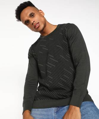 Spykar Striped Crew Neck Casual Men Green Sweater - Price History