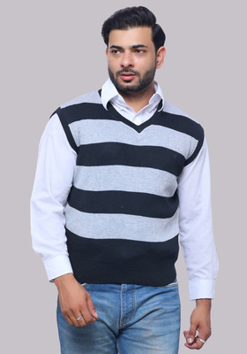 urban trees Striped V Neck Casual Men Grey Sweater